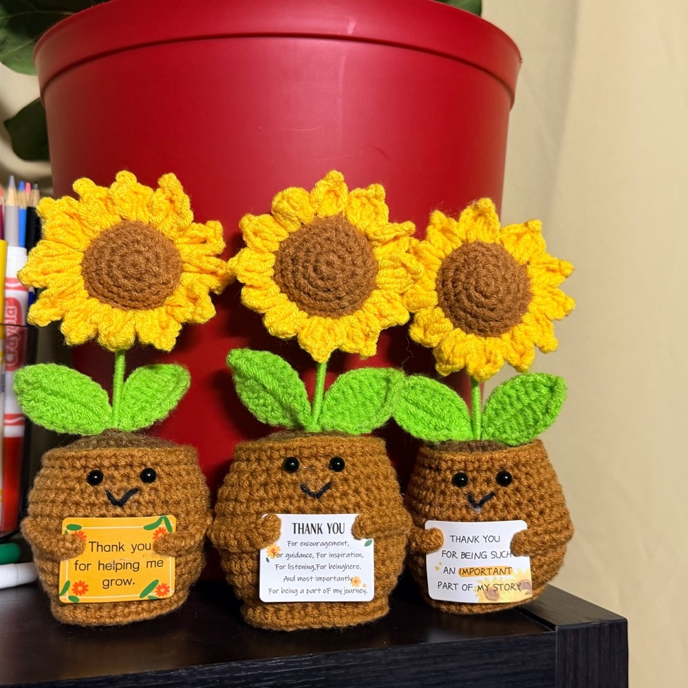 Crocheted Sunflower Plush Trio - Yellow & Brown